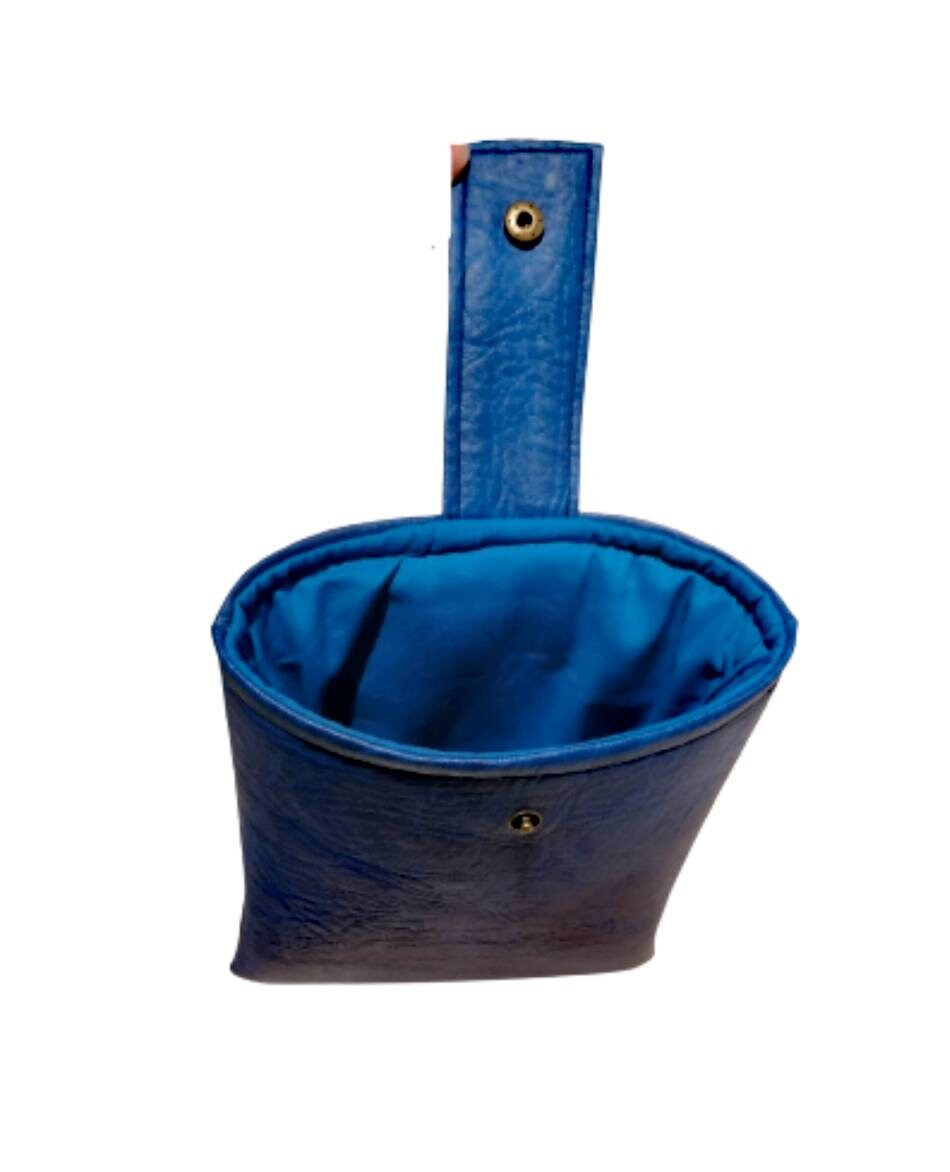 Handmade, Padded Faux Leather Book Sleeve with Cotton inner fabric and snap on strap to the top - Blue.