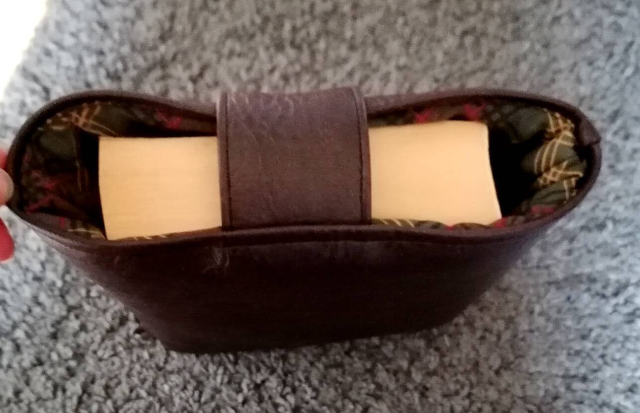 Handmade, Padded Faux Leather Book Sleeve / Tablet Cover with Cotton inner fabric and snap on strap to the top - Brown (Light or Dark).