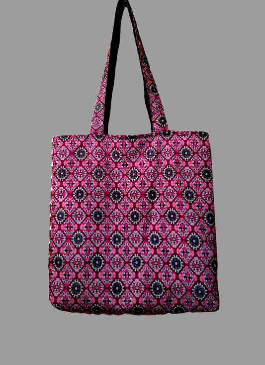 70's Vibes Handmade Pink abstract pattern Tote Bag with double pocket inside.