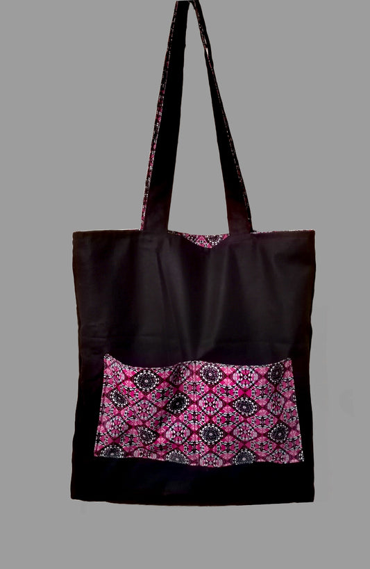 70's Vibes Handmade Pink abstract pattern Tote Bag with double pocket inside.