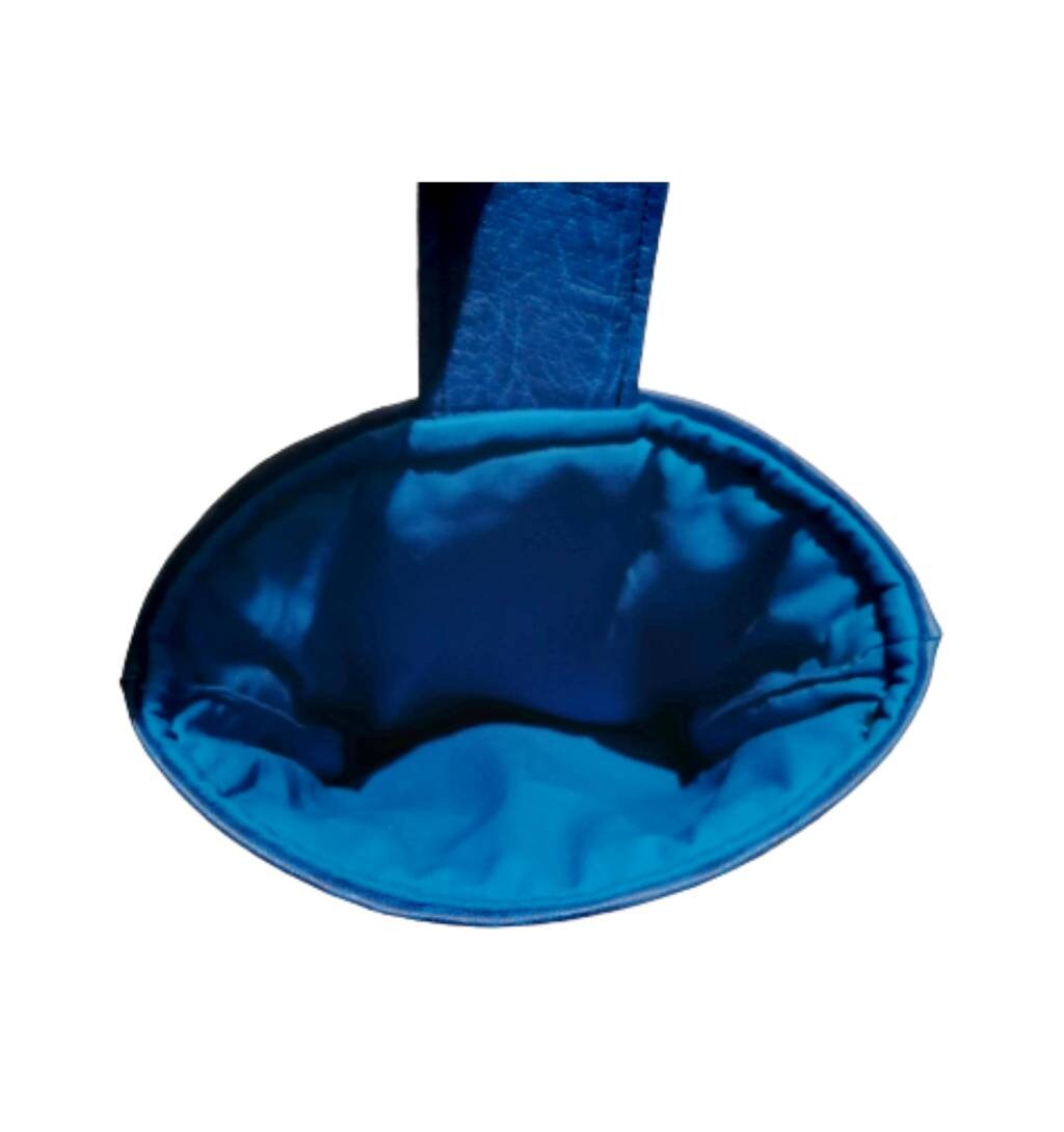 Handmade, Padded Faux Leather Book Sleeve with Cotton inner fabric and snap on strap to the top - Blue.