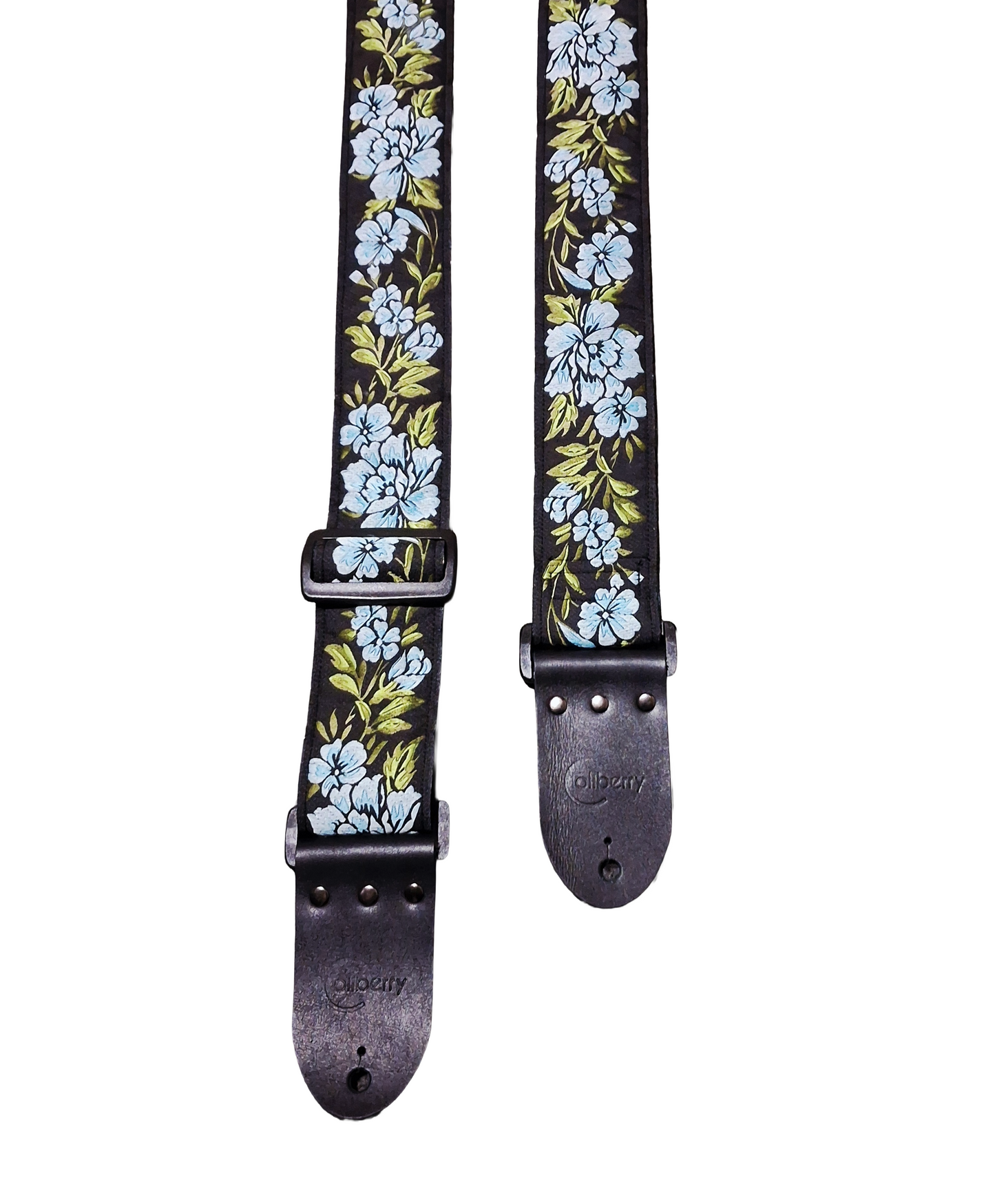 'Blue Peony' Handmade Guitar Strap. Adjustable.