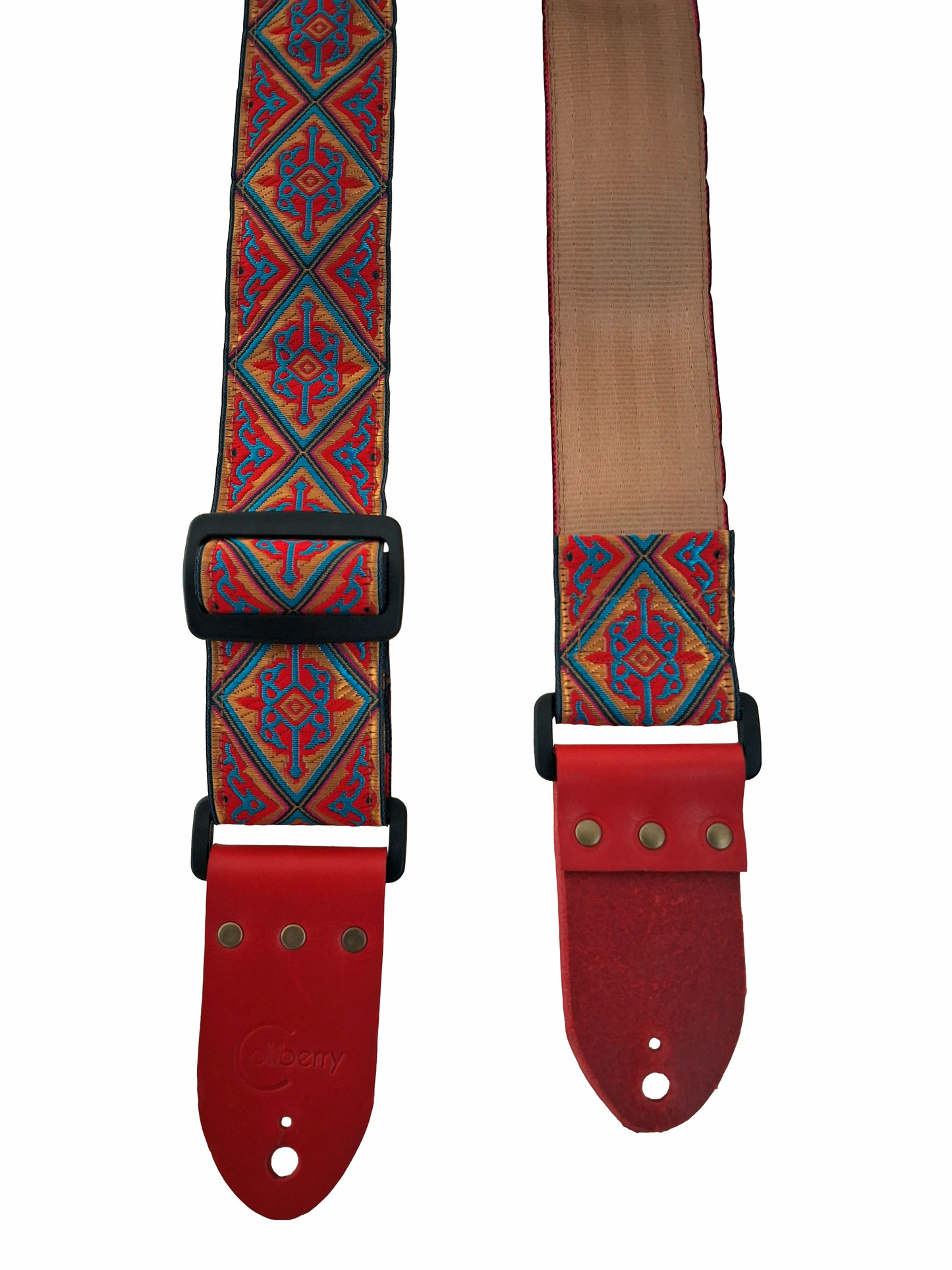 Handmade guitar strap - Tribal Red and Gold.
