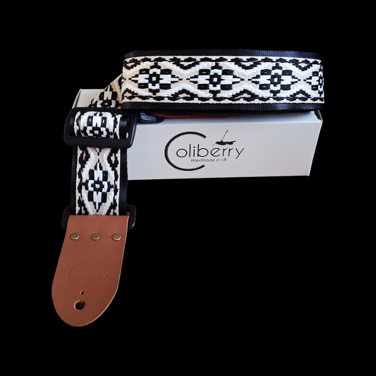 Handmade 'Inca' beige guitar strap. Adjustable.