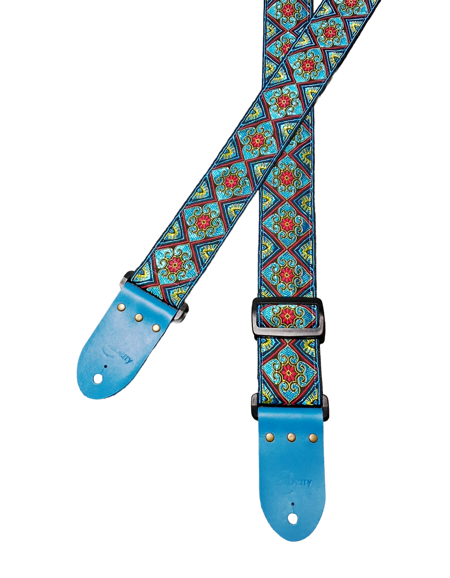 Handmade guitar strap - 'Tribal Flower' Turquoise.