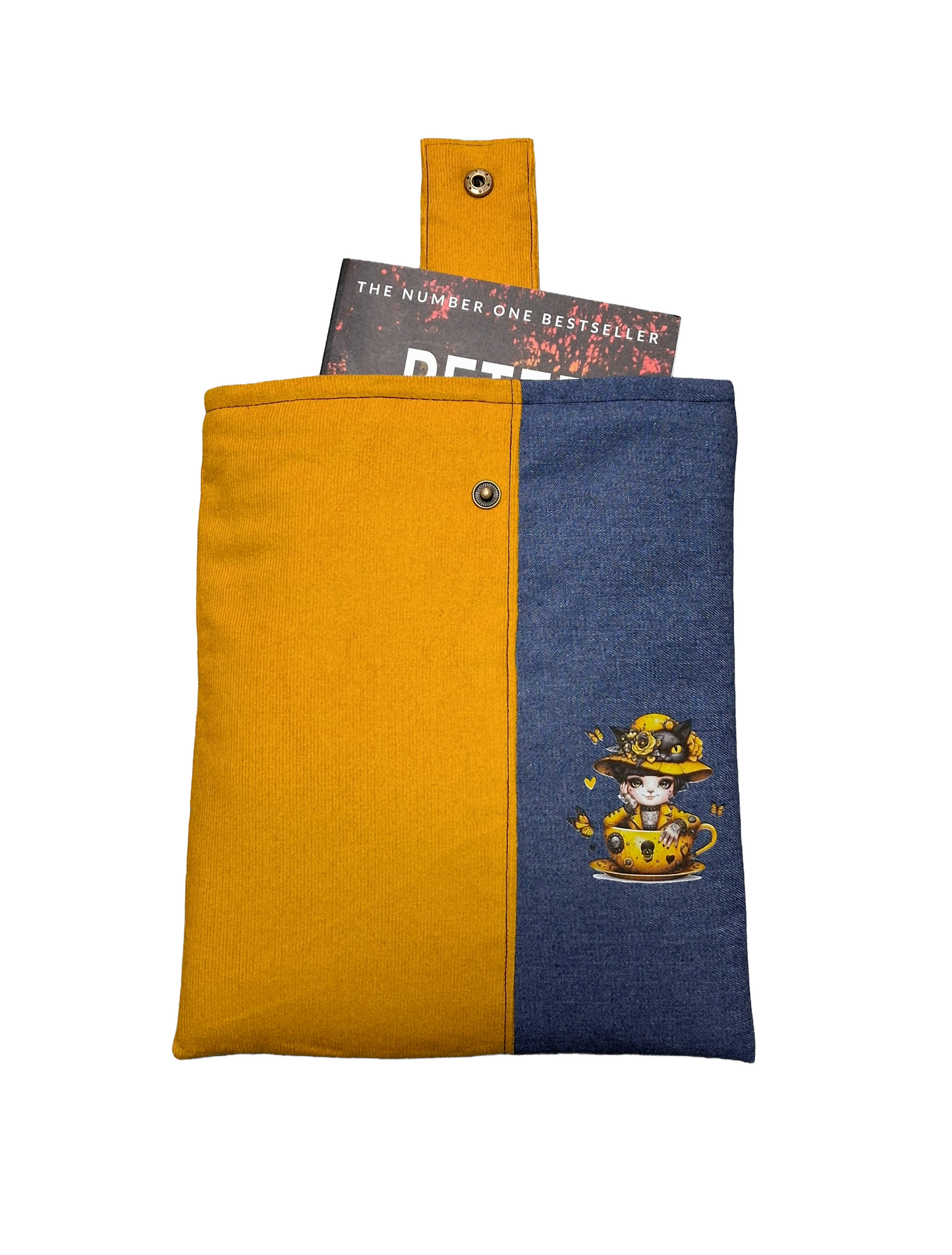 Handmade Padded Yellow Corduroy and Denim Book Sleeve/Tablet Cover.