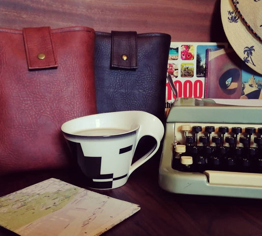 Handmade, Padded Faux Leather Book Sleeve / Tablet Cover with Cotton inner fabric and snap on strap to the top - Brown (Light or Dark).