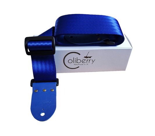 Handmade seatbelt only dark blue guitar strap.