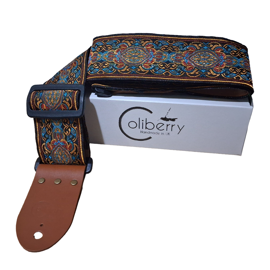 'Lunar Gold' Handmade Guitar Strap. 2 colour options. Adjustable.
