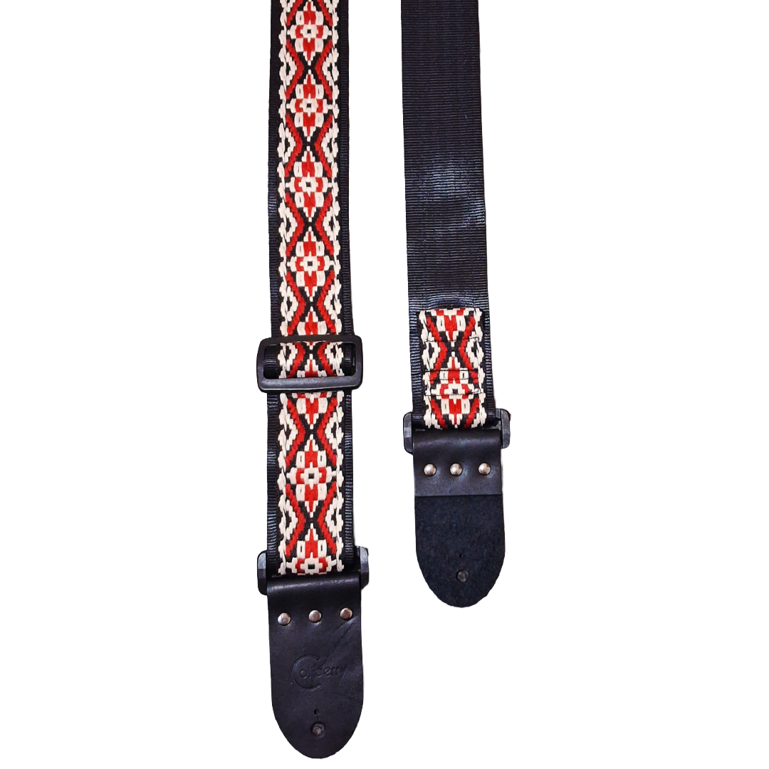 Handmade 'Inca' red guitar strap. Adjustable.