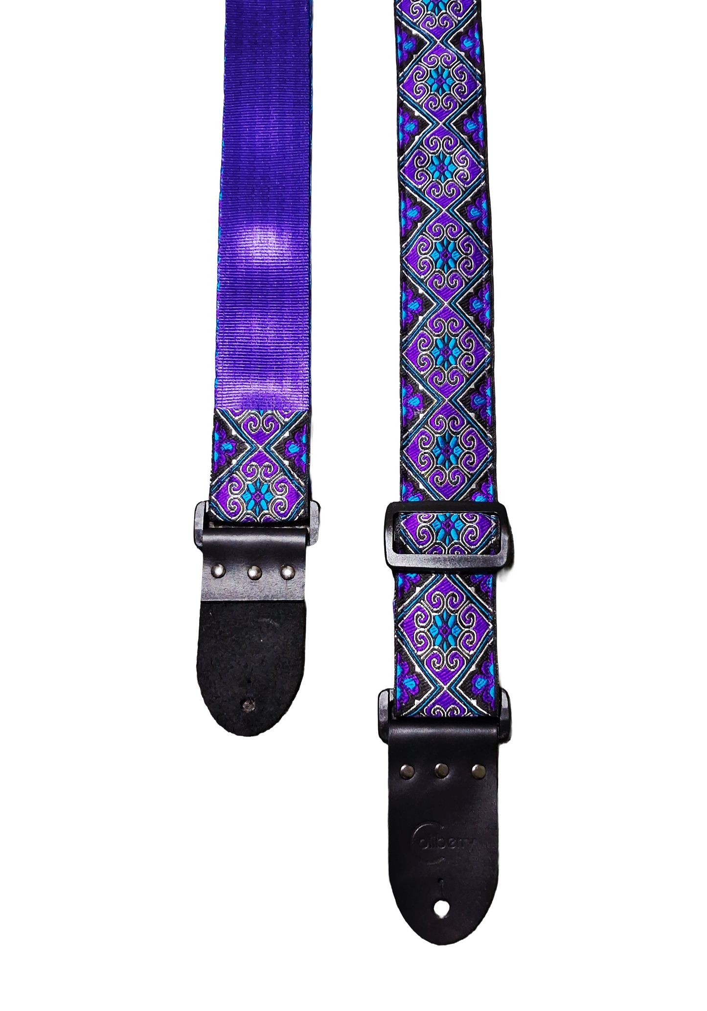 'Tribal Flower' Purple Handmade Guitar Strap. Adjustable.