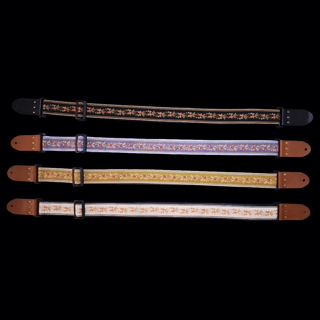 'Japanese Garden' in Cream. Handmade Guitar strap. Adjustable.