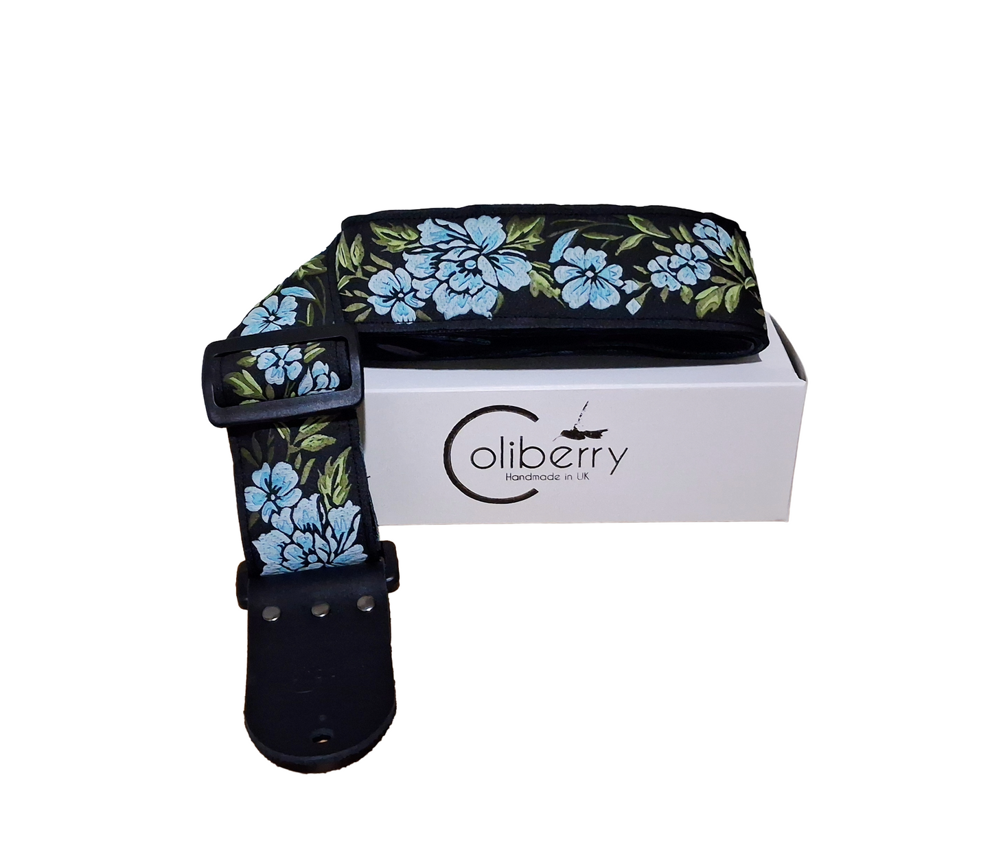 'Blue Peony' Handmade Guitar Strap. Adjustable.