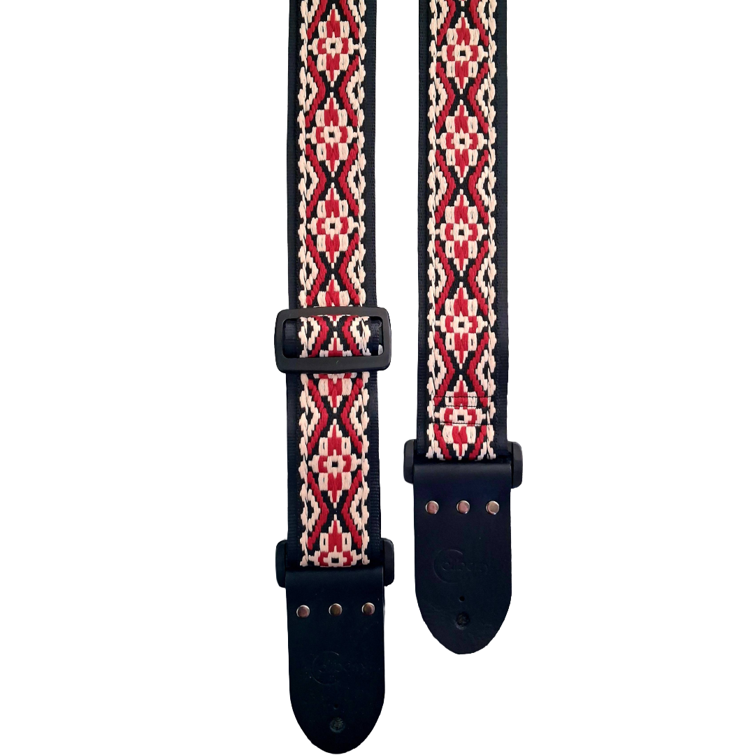 Handmade 'Inca' red guitar strap. Adjustable.