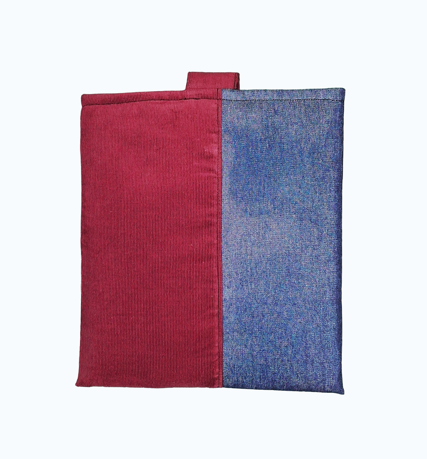 Handmade Padded Burgundy Corduroy and Denim Tablet Cover  (Book Sleeve).
