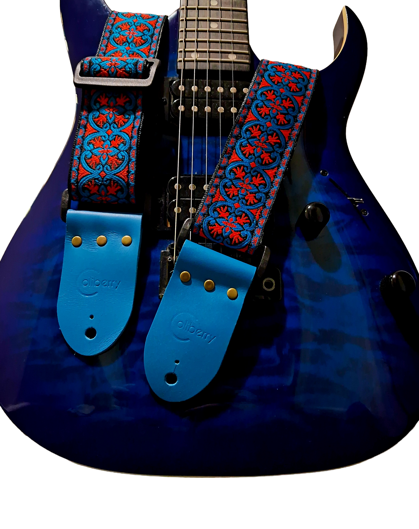 Handmade  'Retro Twist' guitar strap with Real Leather ends.