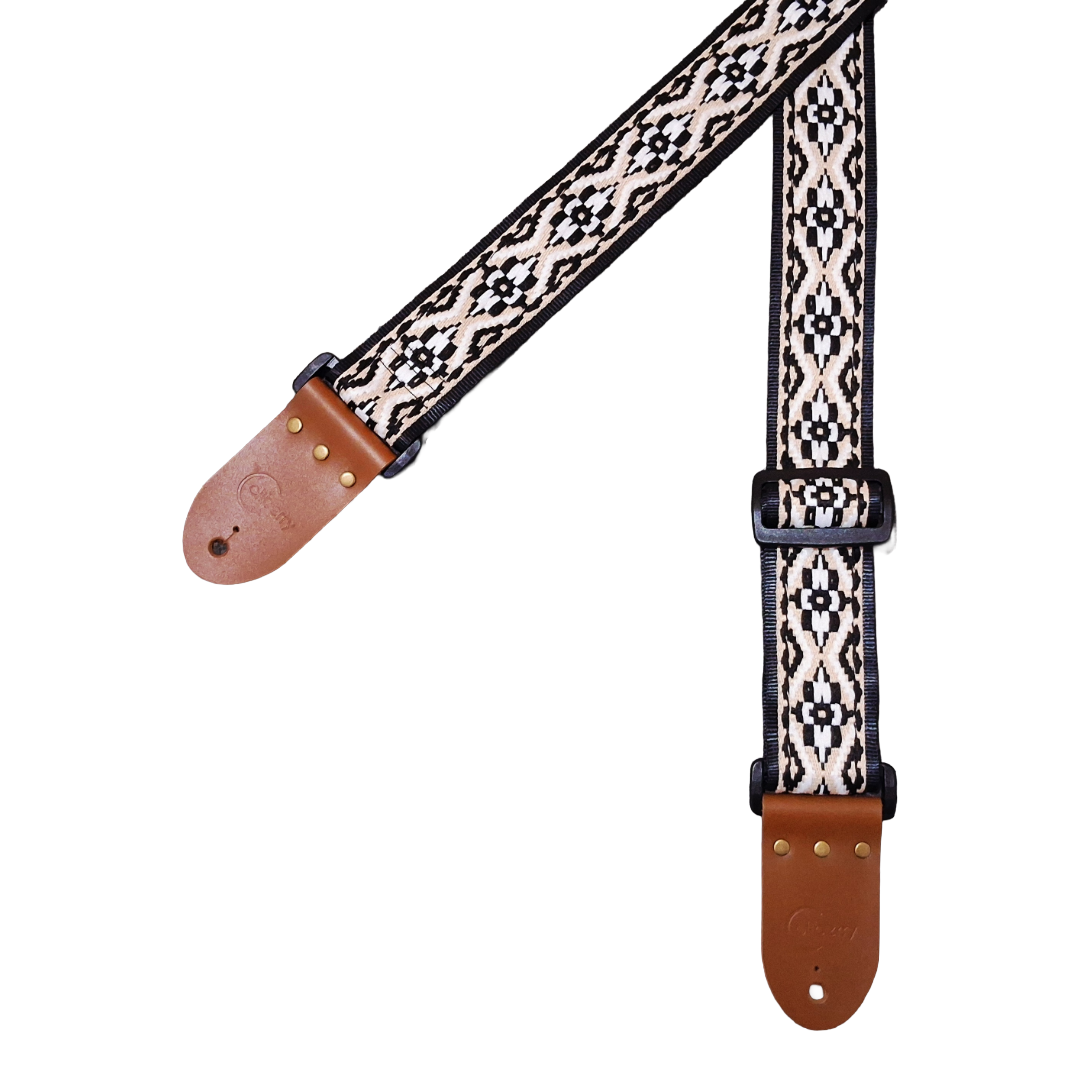 Handmade 'Inca' beige guitar strap. Adjustable.