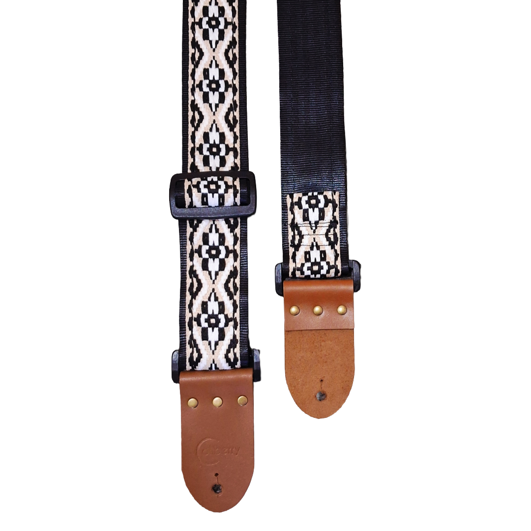 Handmade 'Inca' beige guitar strap. Adjustable.