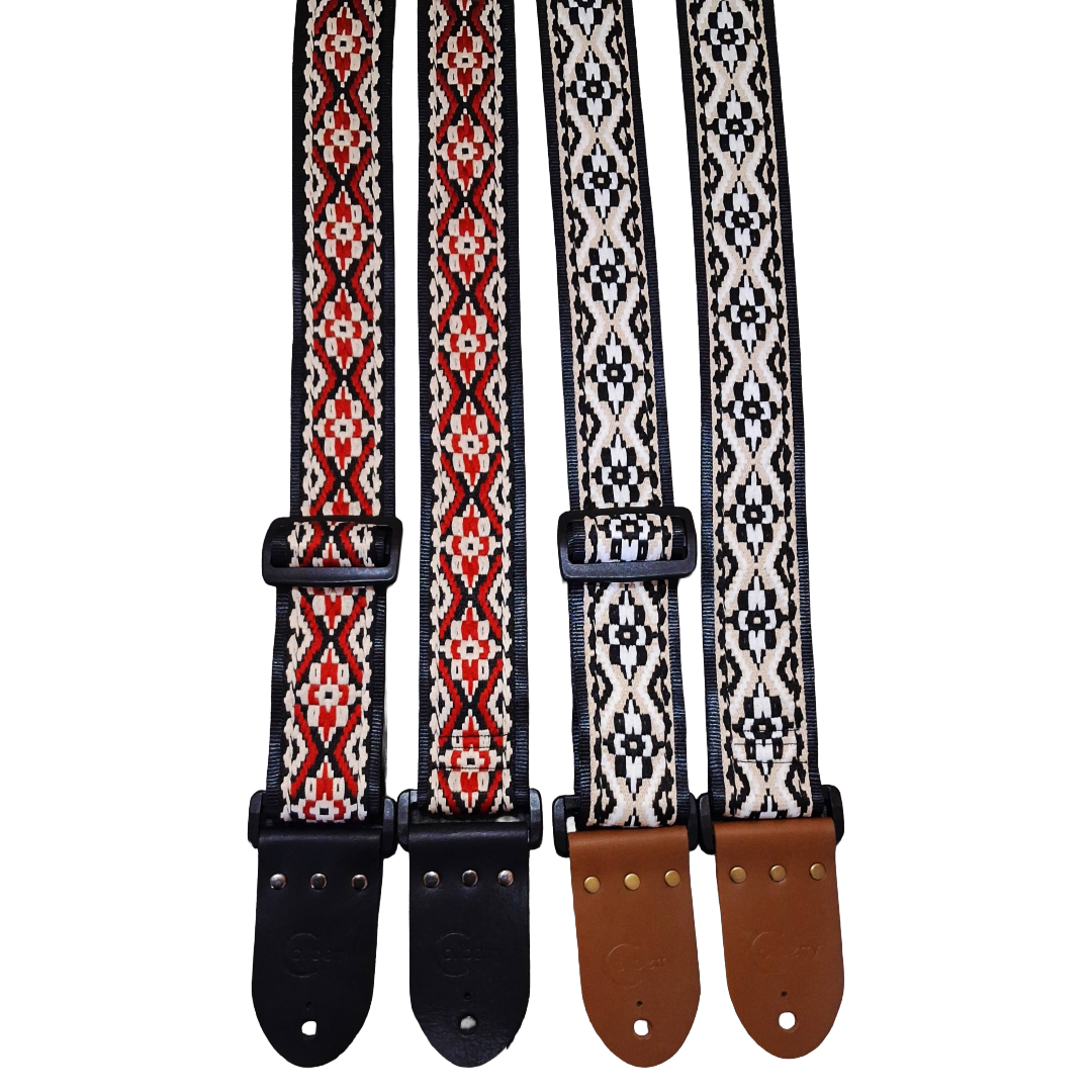 Handmade 'Inca' red guitar strap. Adjustable.