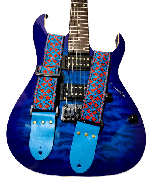 Handmade  'Retro Twist' guitar strap with Real Leather ends.