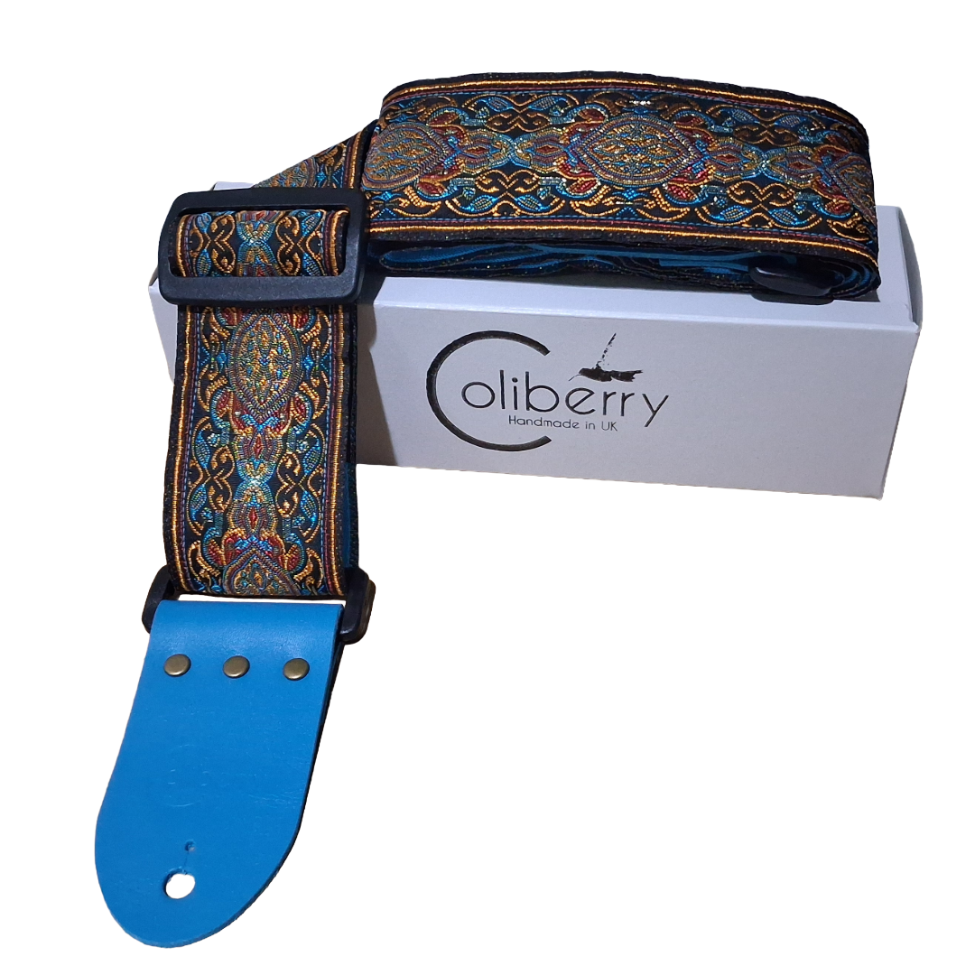 'Lunar Gold' Handmade Guitar Strap. 2 colour options. Adjustable.