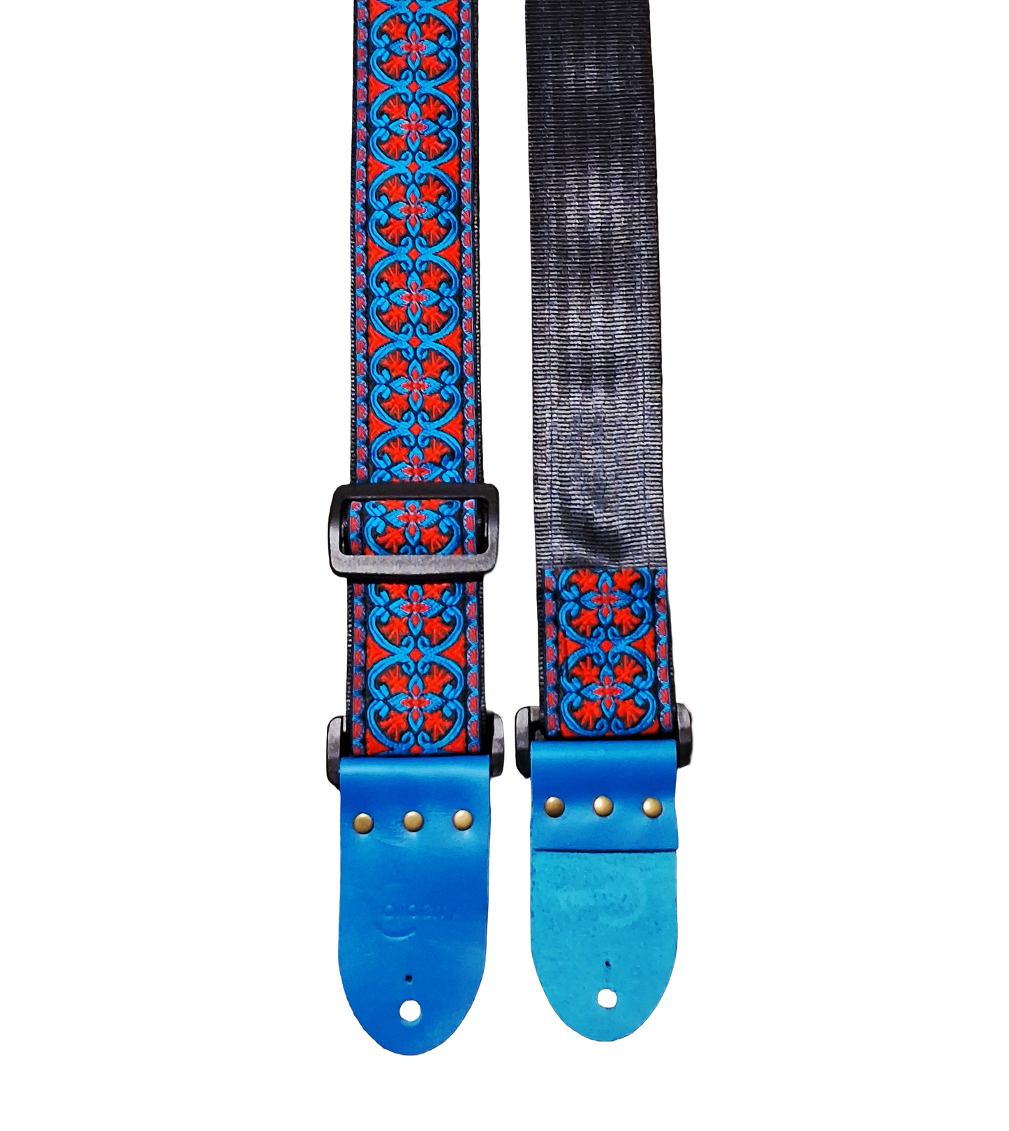 Handmade  'Retro Twist' guitar strap with Real Leather ends.