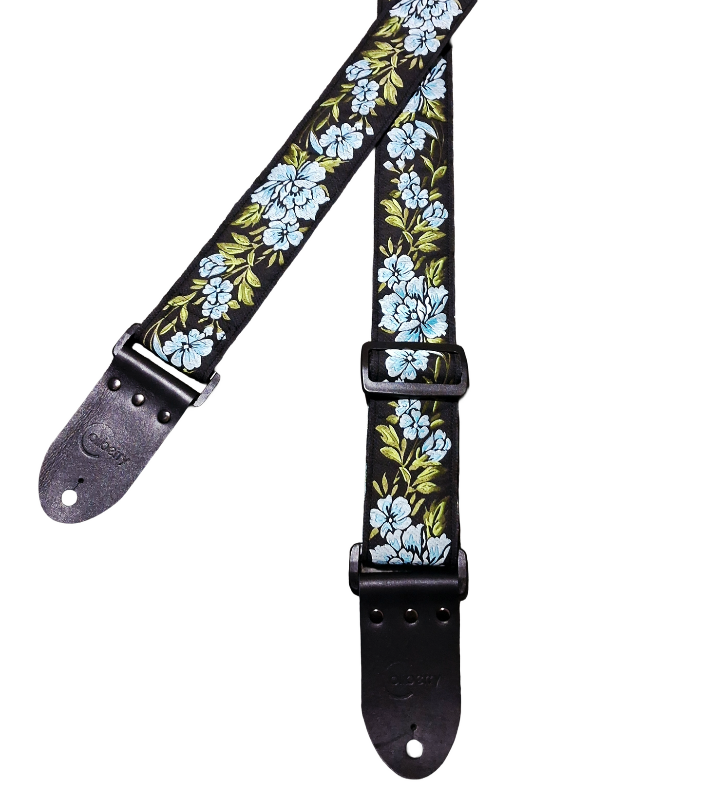 'Blue Peony' Handmade Guitar Strap. Adjustable.
