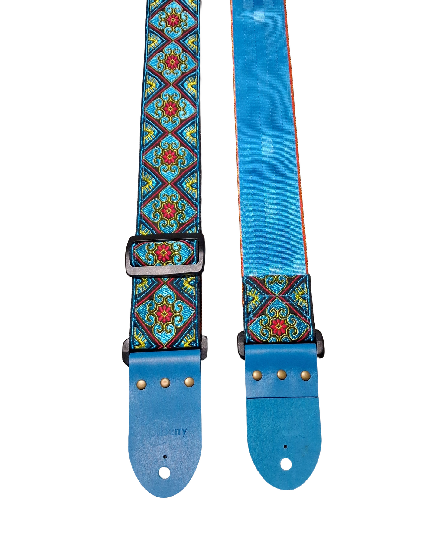 Handmade guitar strap - 'Tribal Flower' Turquoise.