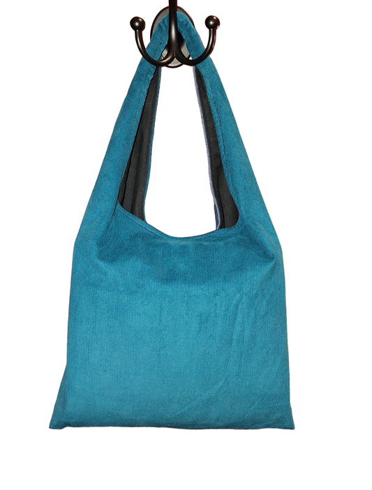 Handmade Small Two Tone Handbag. Corduroy and Denim with Boho print.